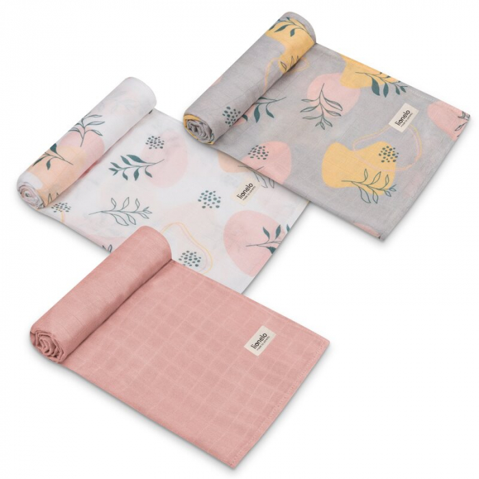 Set 3 museline, Lionelo, Leaf, Multifunctionale, Din bambus, Ideale pentru infasat, Cu proprietati antibacteriene, antifungice si antialergice, Lavabile la masina de spalat, 70x70 cm, Multicolor [1]