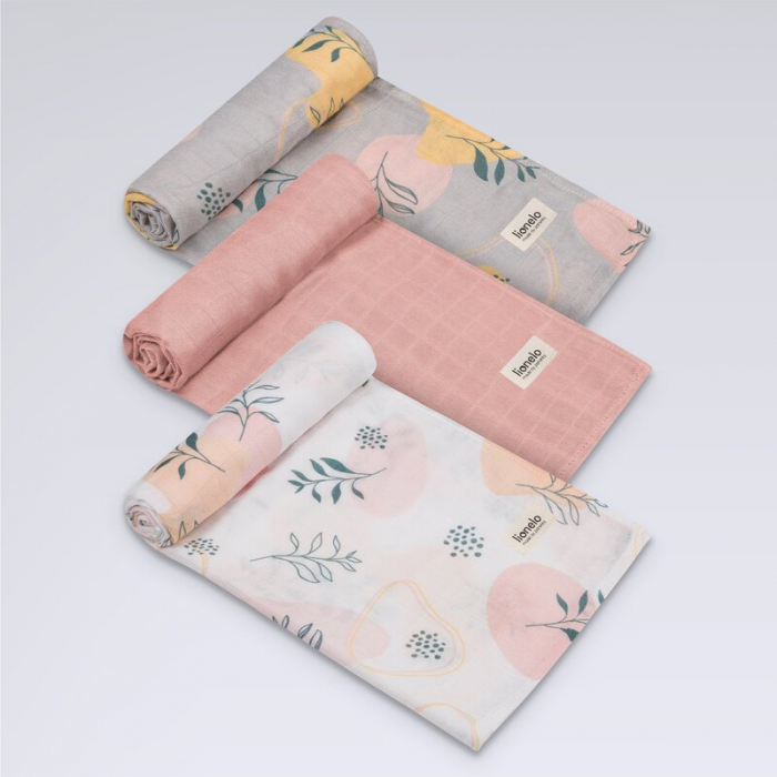 Set 3 museline, Lionelo, Leaf, Multifunctionale, Din bambus, Ideale pentru infasat, Cu proprietati antibacteriene, antifungice si antialergice, Lavabile la masina de spalat, 70x70 cm, Multicolor [2]