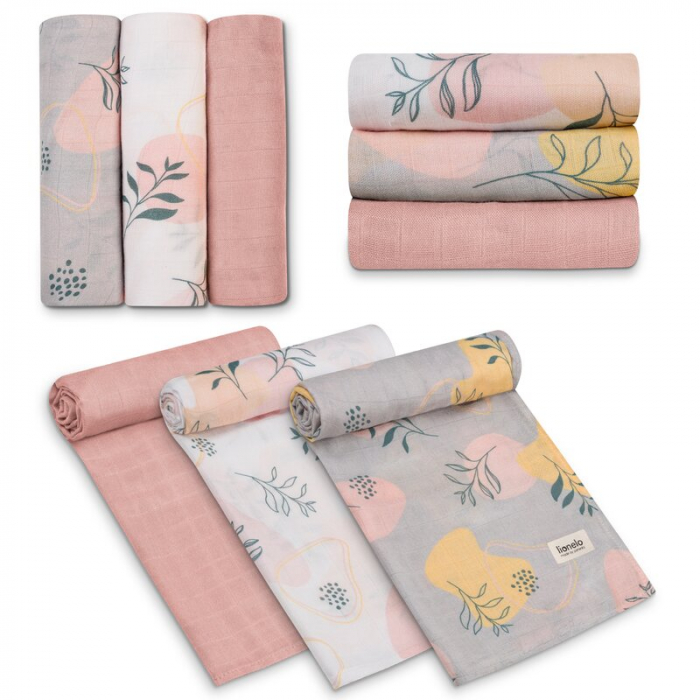 Set 3 museline, Lionelo, Leaf, Multifunctionale, Din bambus, Ideale pentru infasat, Cu proprietati antibacteriene, antifungice si antialergice, Lavabile la masina de spalat, 70x70 cm, Multicolor [6]