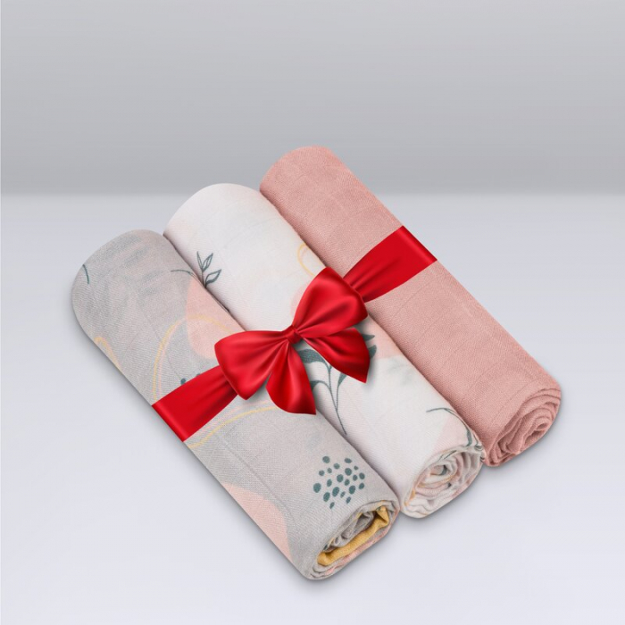 Set 3 museline, Lionelo, Leaf, Multifunctionale, Din bambus, Ideale pentru infasat, Cu proprietati antibacteriene, antifungice si antialergice, Lavabile la masina de spalat, 70x70 cm, Multicolor [4]
