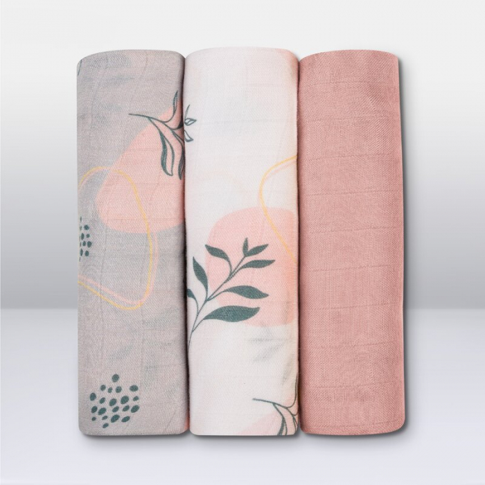 Set 3 museline, Lionelo, Leaf, Multifunctionale, Din bambus, Ideale pentru infasat, Cu proprietati antibacteriene, antifungice si antialergice, Lavabile la masina de spalat, 70x70 cm, Multicolor [3]