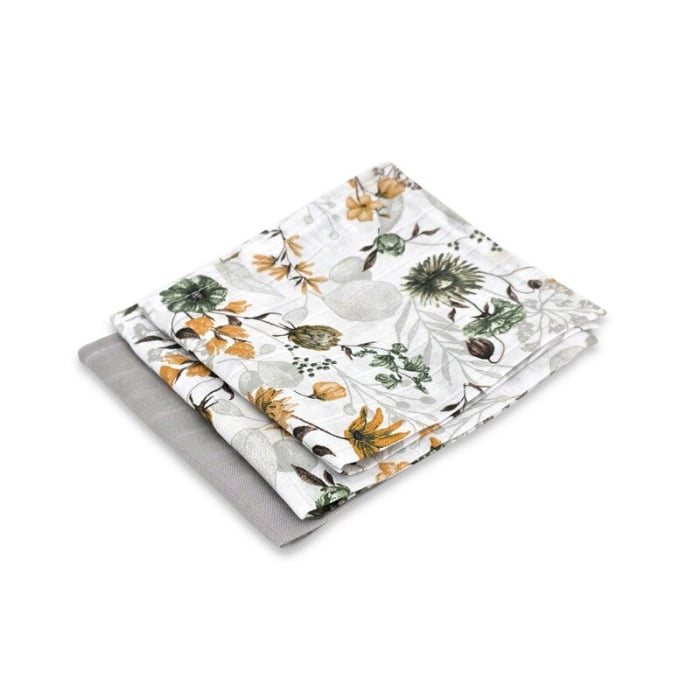 Set 3 museline, MimiNu, Multifunctionale, Din bumbac certificat Oeko Tex Standard 100, 30x30 cm, Botanica si Grey [4]