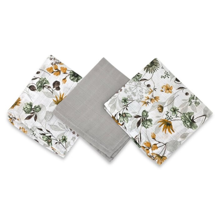 Set 3 museline, MimiNu, Multifunctionale, Din bumbac certificat Oeko Tex Standard 100, 30x30 cm, Botanica si Grey [1]