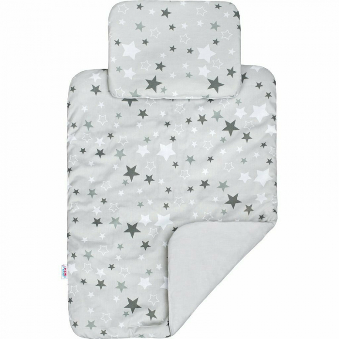 Set 3 piese, cosulet Baby Nest 60x30 cm, Cu paturica si pernuta, New Baby, White/Grey stars [4]
