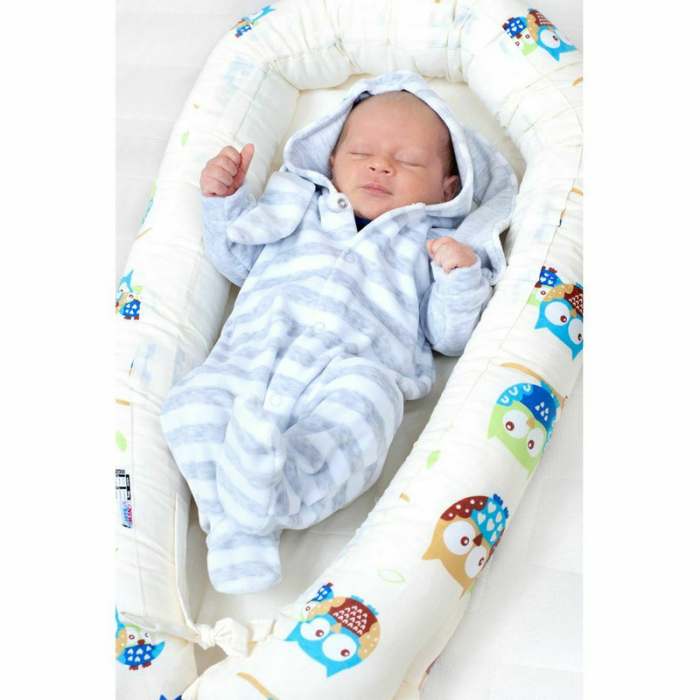 Set 3 piese, cosulet Baby Nest 60x30 cm, Cu paturica si pernuta, New Baby, White/Grey stars [6]