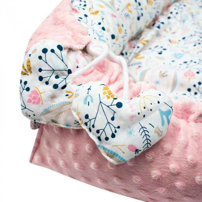 Set 3 piese Luxury, cosulet  Baby Nest 75x55 cm , paturica si pernuta in forma de inima, New Baby, Minky Cranberries [5]