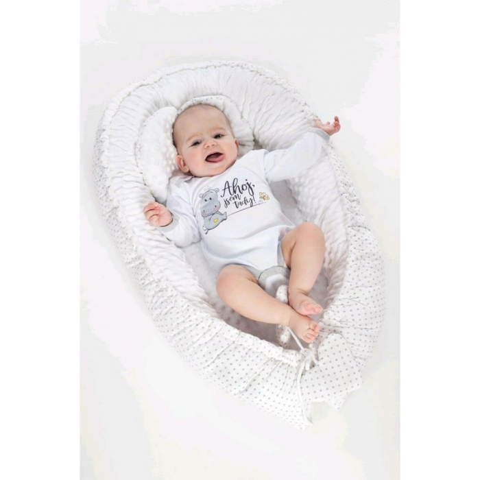 Set 3 piese Luxury, cosulet  Baby Nest 75x55 cm , paturica si pernuta in forma de inima, New Baby, Minky Cranberries [8]