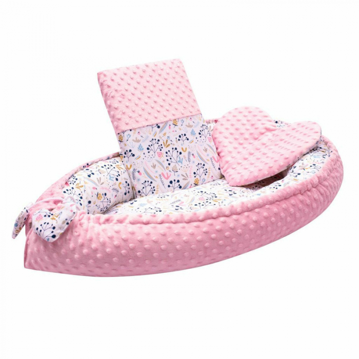 Set 3 piese Luxury, cosulet  Baby Nest 75x55 cm , paturica si pernuta in forma de inima, New Baby, Minky Cranberries [2]