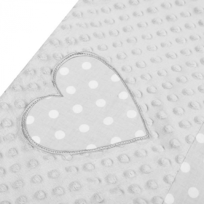 Set 3 piese , cosulet Baby Nest 75x55 cm , paturica si pernuta in forma de inima, New Baby, Minky Heart Grey [4]