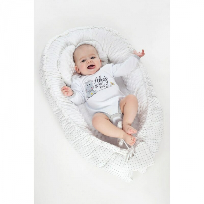 Set 3 piese Luxury, Baby Nest cu doua fete, Cu paturica si pernuta in forma de inima, New Baby, Minky Heart White [9]