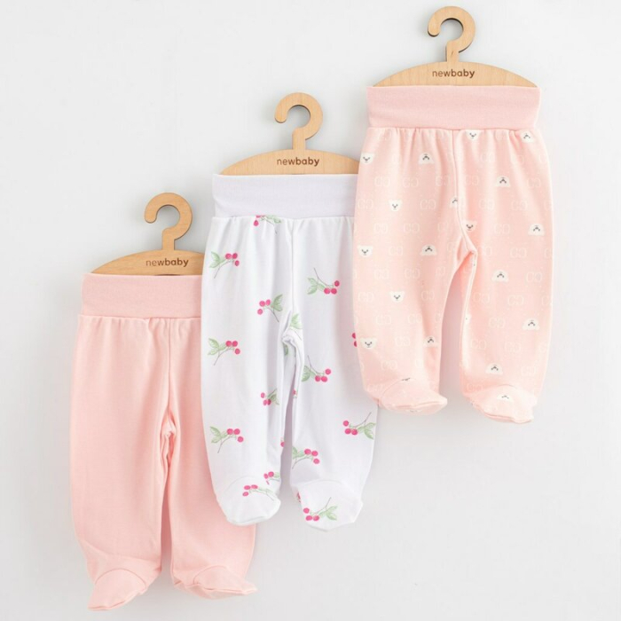 Set 3 piese, New Baby, Classic II, Include 3 perechi de pantalonasi cu botosei, Marime 50, Din bumbac 100%, Pink [1]