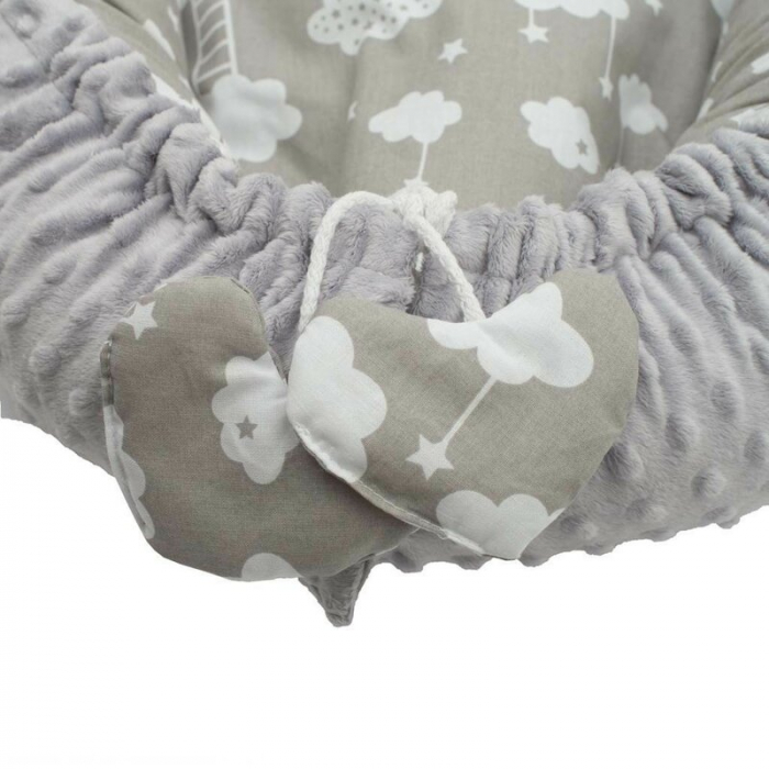 Set 3 piese, New Baby, Luxury, Baby Nest cu doua fete, Cu paturica si pernuta in forma de inima, Minky Heart Cloud [5]