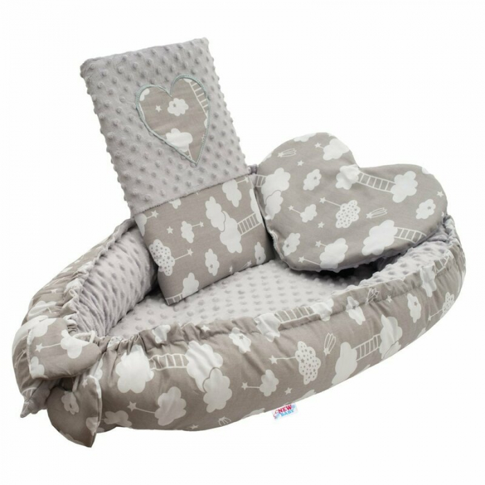 Set 3 piese, New Baby, Luxury, Baby Nest cu doua fete, Cu paturica si pernuta in forma de inima, Minky Heart Cloud [2]