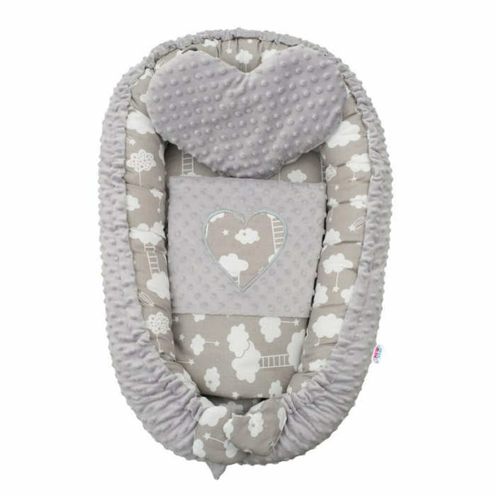 Set 3 piese, New Baby, Luxury, Baby Nest cu doua fete, Cu paturica si pernuta in forma de inima, Minky Heart Cloud [1]
