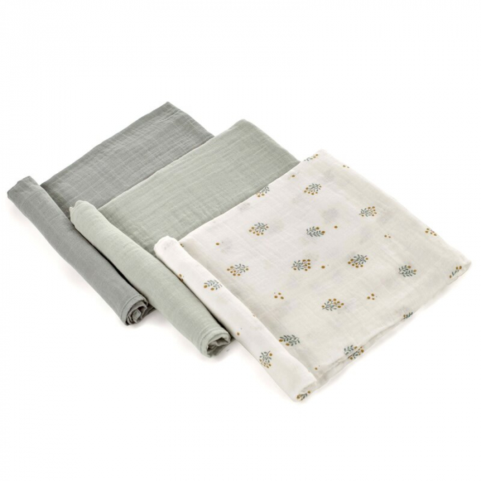 Set 3 scutece, Jane, Din muselina de bambus, Hipoalergenice, 80 x 80 cm, Botanic [1]