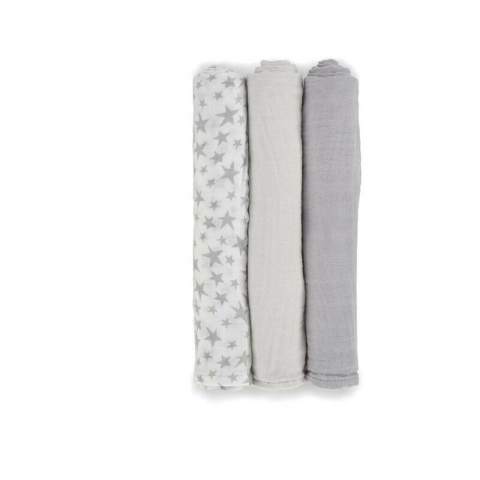 Set 3 scutece, Jane, Din muselina de bambus, Hipoalergenice, 80 x 80 cm, Star [3]