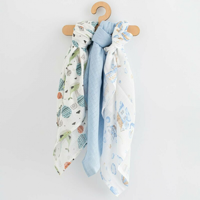 Set 3 scutece, New Baby, Multifunctionale, Din bumbac 100%, Material certificate Oeko Tex Standard 100, 70x80 cm, Multicolor, Boy [1]