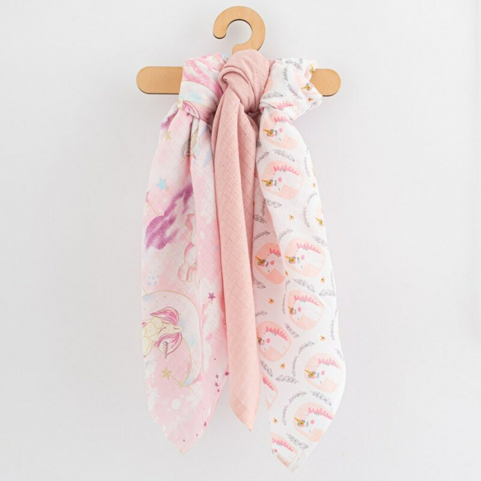 Set 3 scutece, New Baby, Multifunctionale, Din bumbac 100%, Material certificate Oeko Tex Standard 100, 70x80 cm, Multicolor, Girl [1]