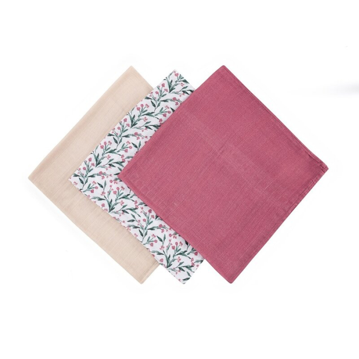 Set 3 scutece, Petite&Mars, Moussy, Din muselina de bambus, Hipoalergenice, 68 x 68 cm, Certificate Oeko Tex Standard 100, Pink Meadow [2]