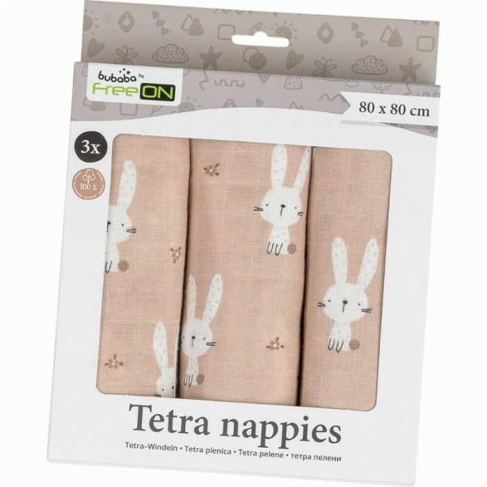 Set 3 scutece terta, Bubaba, Din bumbac, 80x80 cm, Beige Bunnies [2]