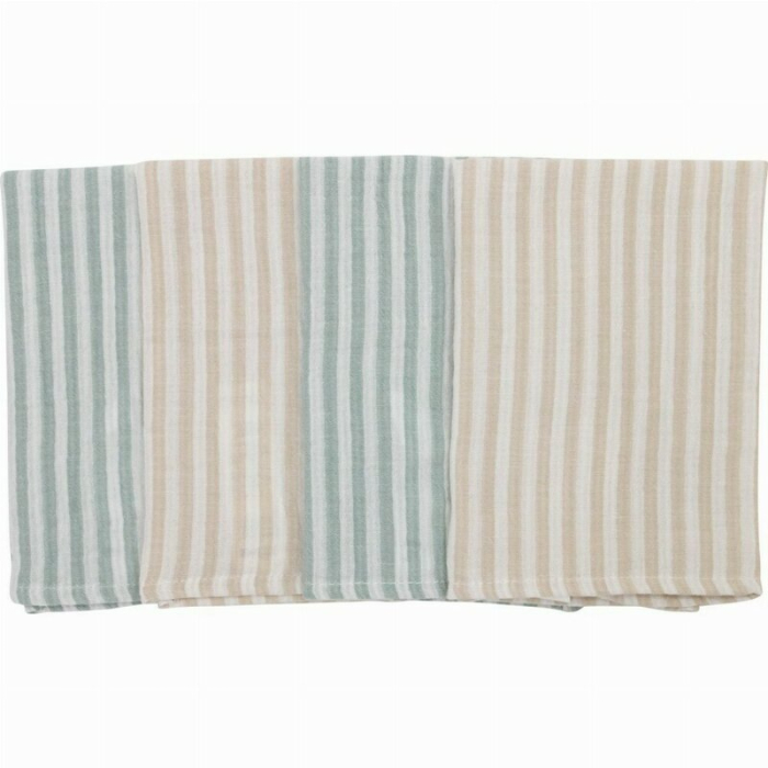 Set 4 lavete, Bubaba, Din muselina, Dimensiune 40x40 cm, Pentru spalarea si ingrijirea fetei si a corpului bebelusului dupa masa sau baita, Green Stripes [1]