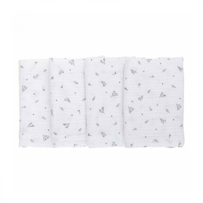 Set 4 lavete, Bubaba, Din muselina, Dimensiune 40x40 cm, Pentru spalarea si ingrijirea fetei si a corpului bebelusului dupa masa sau baita, White [1]