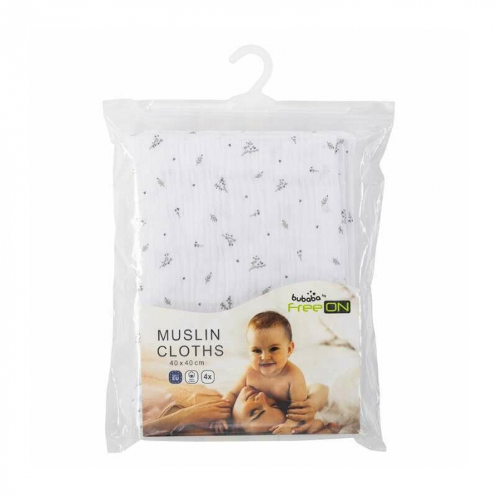 Set 4 lavete, Bubaba, Din muselina, Dimensiune 40x40 cm, Pentru spalarea si ingrijirea fetei si a corpului bebelusului dupa masa sau baita, White [2]