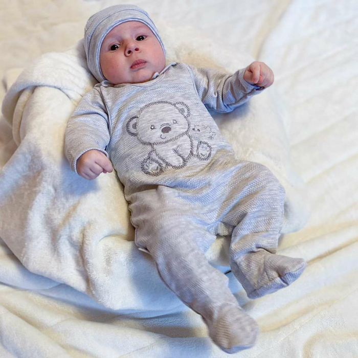 Set 4 piese: bluza, body cu maneca lunga, salopeta fara maneci, caciulita, Marime 56, Din bumbac 100%, New Baby, Sweet Bear Beige [9]