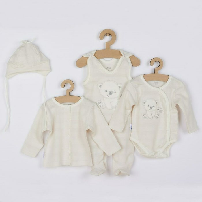 Set 4 piese: bluza, body cu maneca lunga, salopeta fara maneci, caciulita, Marime 56, Din bumbac 100%, New Baby, Sweet Bear Beige [1]