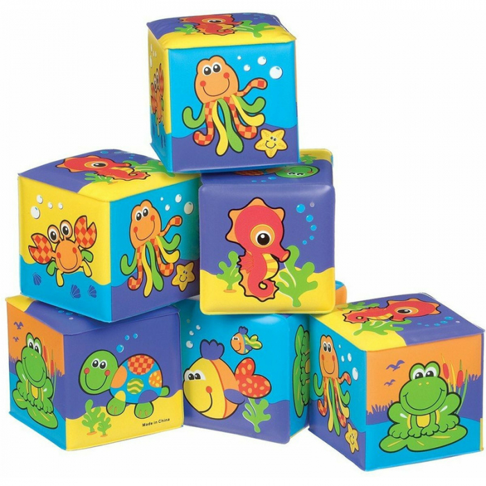 Set 6 cuburi noi pentru baie, Cu animalute marine, Dimesiune 7.5 cm fiecare cub, Soft blockes for bath, Playgro [1]