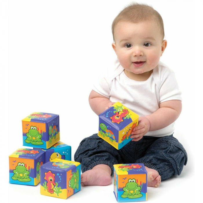 Set 6 cuburi noi pentru baie, Cu animalute marine, Dimesiune 7.5 cm fiecare cub, Soft blockes for bath, Playgro [3]