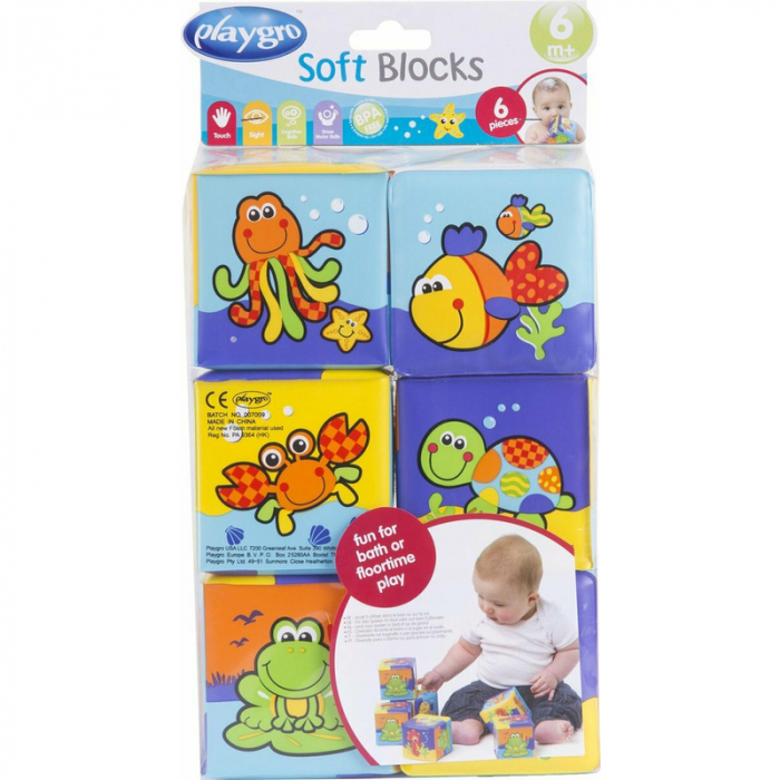 Set 6 cuburi noi pentru baie, Cu animalute marine, Dimesiune 7.5 cm fiecare cub, Soft blockes for bath, Playgro [5]