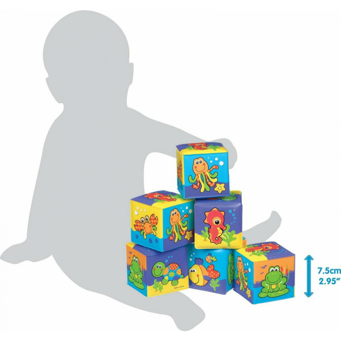 Set 6 cuburi noi pentru baie, Cu animalute marine, Dimesiune 7.5 cm fiecare cub, Soft blockes for bath, Playgro [4]