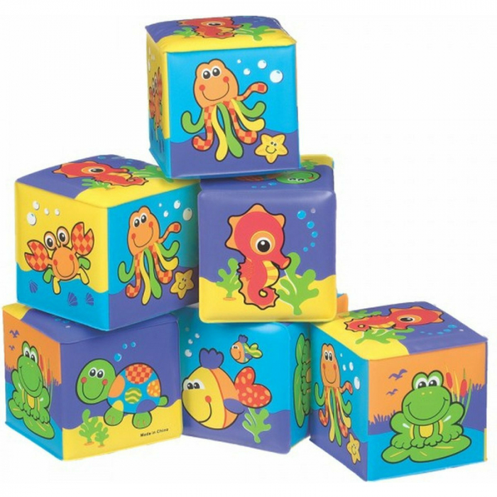 Set 6 cuburi moi pentru baie, Cu litere si cifre, Splash and Learn Soft blocks for bath, Playgro [4]