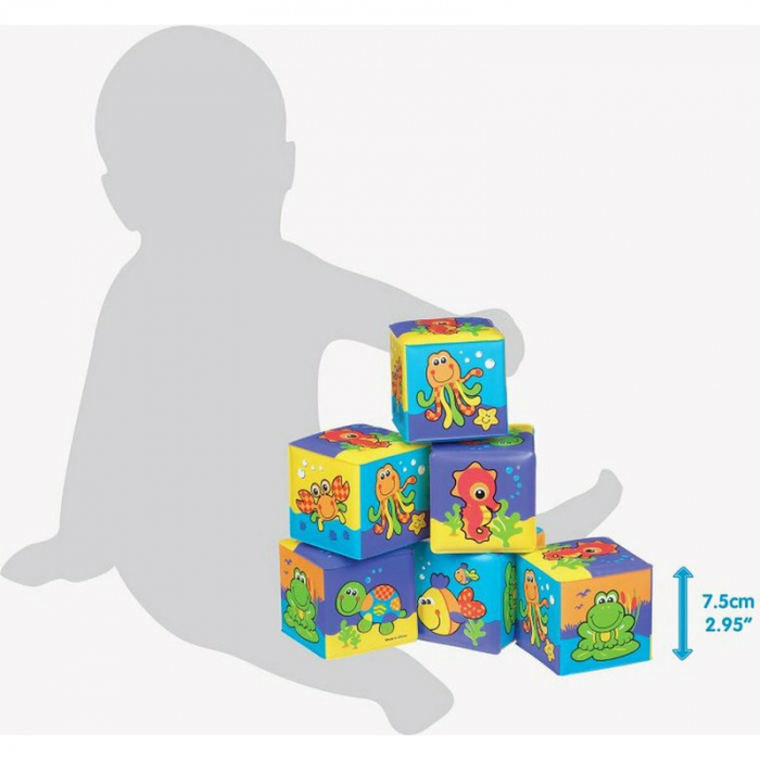 Set 6 cuburi moi pentru baie, Cu litere si cifre, Splash and Learn Soft blocks for bath, Playgro [3]