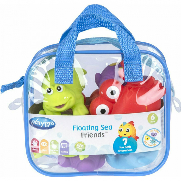 Set 7 animalute de baie, Fara gauri, Cu gentuta pentru transport, Fara BPA, Floating Sea Friends, Playgro, New Blue [8]
