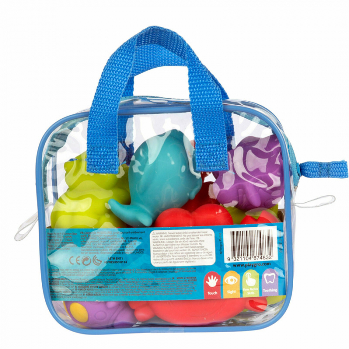 Set 7 animalute de baie, Fara gauri, Cu gentuta pentru transport, Fara BPA, Floating Sea Friends, Playgro, New Blue [9]