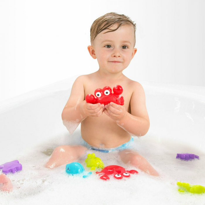 Set 7 animalute de baie, Fara gauri, Cu gentuta pentru transport, Fara BPA, Floating Sea Friends, Playgro, New Blue [6]