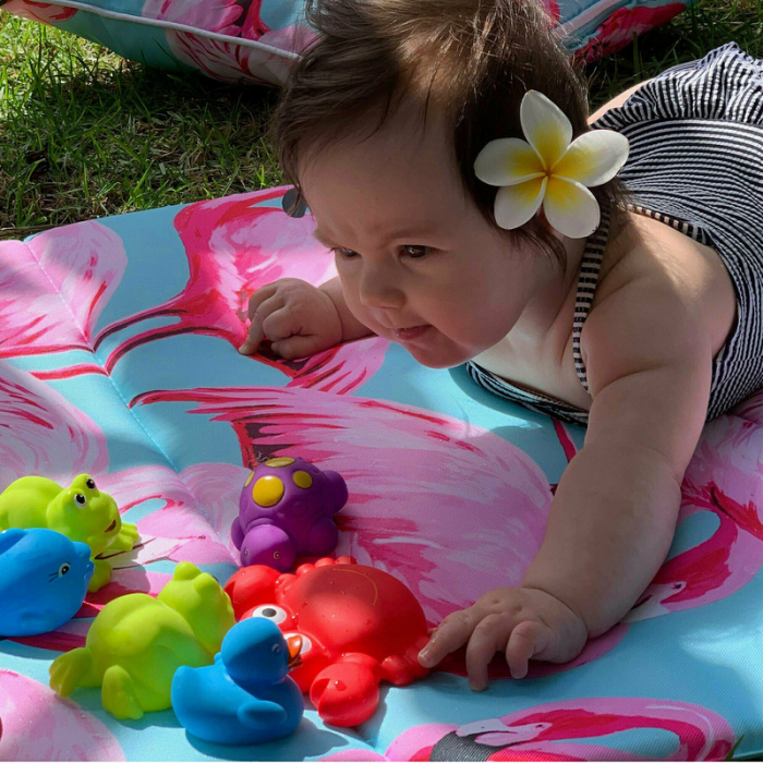 Set 7 animalute de baie, Fara gauri, Cu gentuta pentru transport, Fara BPA, Floating Sea Friends, Playgro, New Blue [7]