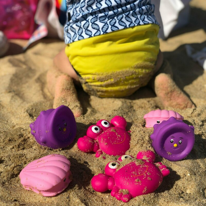 Set 7 animalute de baie, Fara gauri, Cu gentuta pentru transport, Fara BPA, Floating Sea Friends, Playgro, Pink [9]