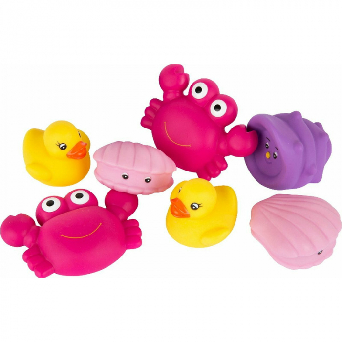 Set 7 animalute de baie, Fara gauri, Cu gentuta pentru transport, Fara BPA, Floating Sea Friends, Playgro, Pink [1]