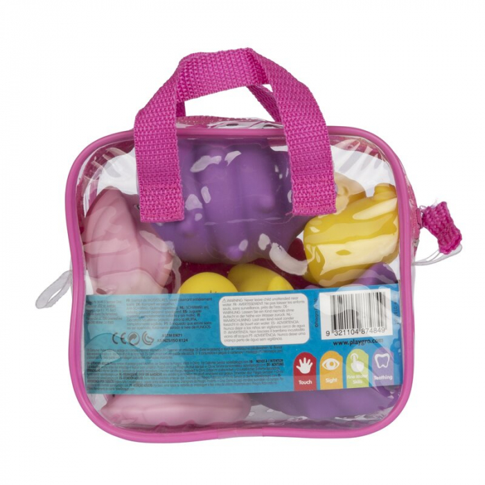 Set 7 animalute de baie, Fara gauri, Cu gentuta pentru transport, Fara BPA, Floating Sea Friends, Playgro, Pink [4]