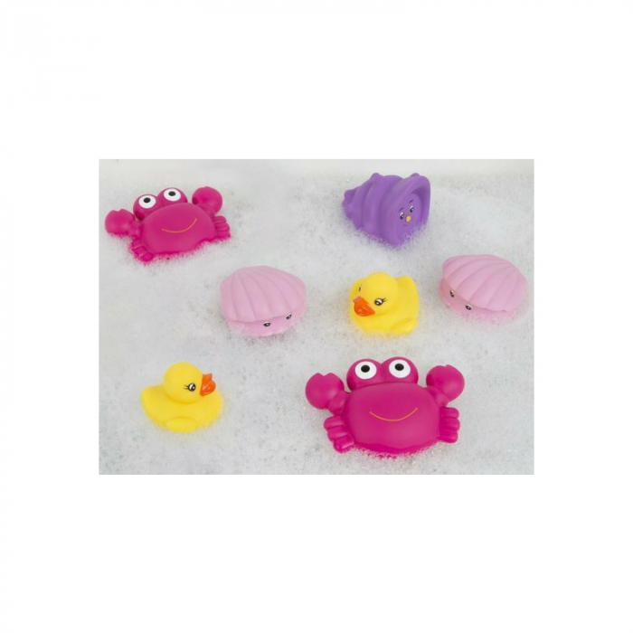 Set 7 animalute de baie, Fara gauri, Cu gentuta pentru transport, Fara BPA, Floating Sea Friends, Playgro, Pink [11]