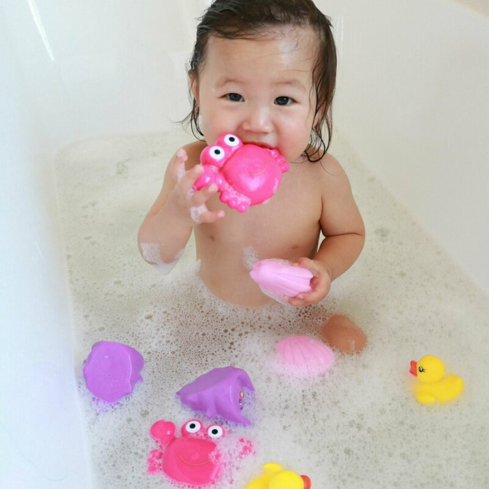 Set 7 animalute de baie, Fara gauri, Cu gentuta pentru transport, Fara BPA, Floating Sea Friends, Playgro, Pink [10]