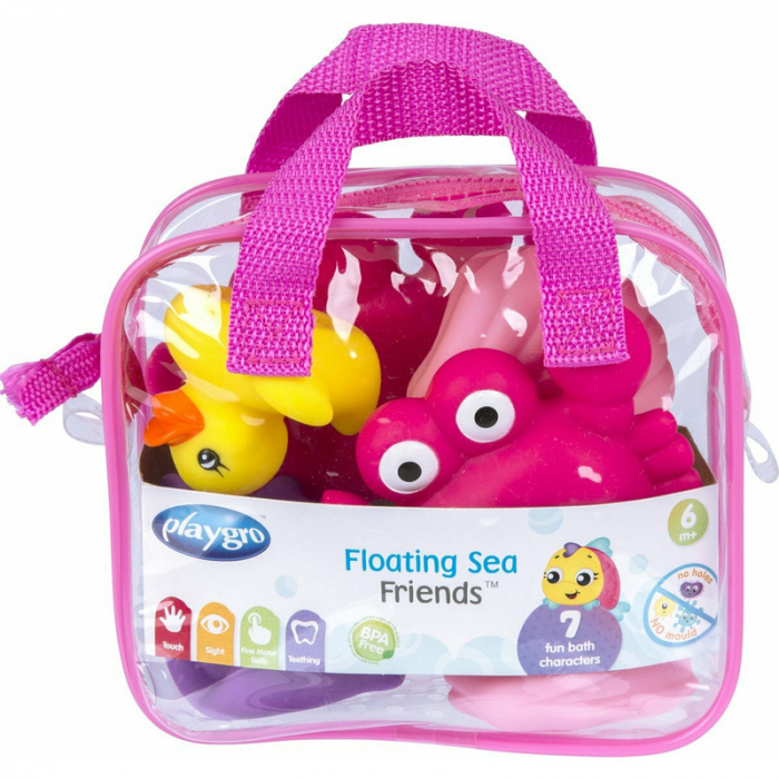 Set 7 animalute de baie, Fara gauri, Cu gentuta pentru transport, Fara BPA, Floating Sea Friends, Playgro, Pink [3]