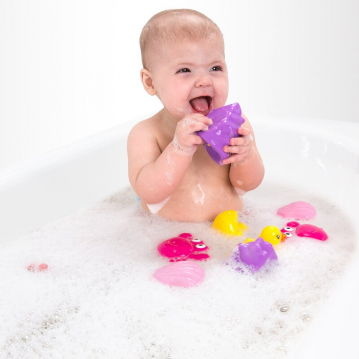 Set 7 animalute de baie, Fara gauri, Cu gentuta pentru transport, Fara BPA, Floating Sea Friends, Playgro, Pink [5]