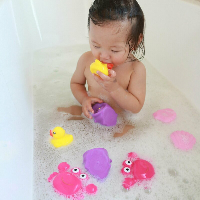 Set 7 animalute de baie, Fara gauri, Cu gentuta pentru transport, Fara BPA, Floating Sea Friends, Playgro, Pink [8]
