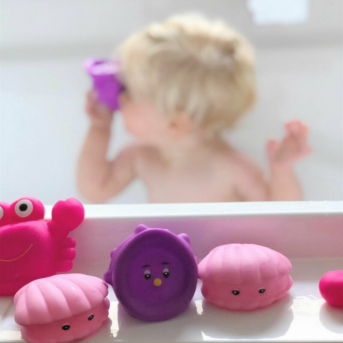 Set 7 animalute de baie, Fara gauri, Cu gentuta pentru transport, Fara BPA, Floating Sea Friends, Playgro, Pink [7]