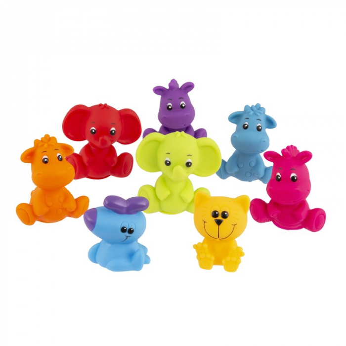 Set 8 jucarii de baie, Playgro, Animalute, Fara gauri, Culori contrastante, Stimuleaza imaginatia si abilitatile motorii, 6 luni+, Jungle Fun Friends [1]
