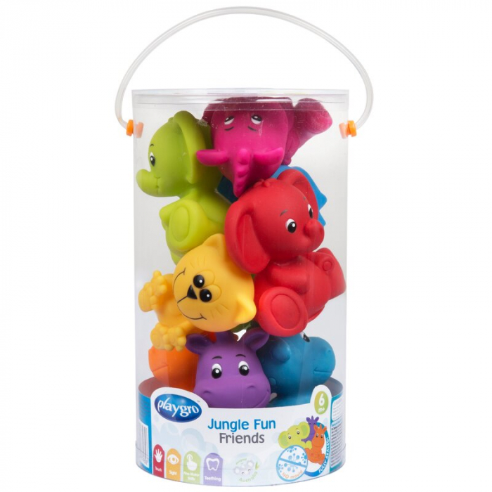 Set 8 jucarii de baie, Playgro, Animalute, Fara gauri, Culori contrastante, Stimuleaza imaginatia si abilitatile motorii, 6 luni+, Jungle Fun Friends [11]
